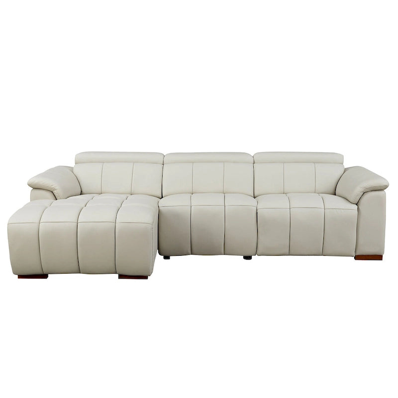 L-Shaped Genuine Leather Sectional Sofa Electric Recliner USB Port Dark Grey Light Grey