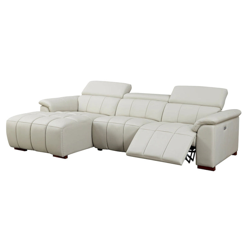 Canapé d'angle en cuir véritable inclinable électrique avec port USB gris foncé gris clair