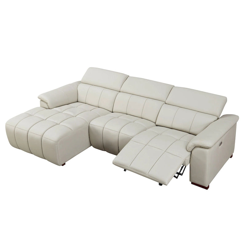 Canapé d'angle en cuir véritable inclinable électrique avec port USB gris foncé gris clair