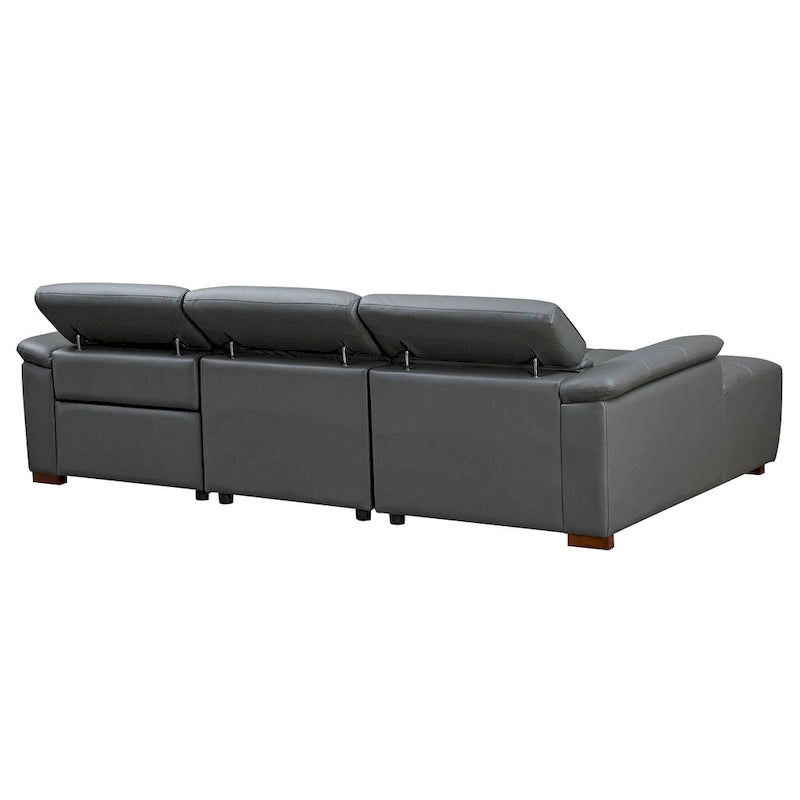 Canapé d'angle en cuir véritable inclinable électrique avec port USB gris foncé gris clair