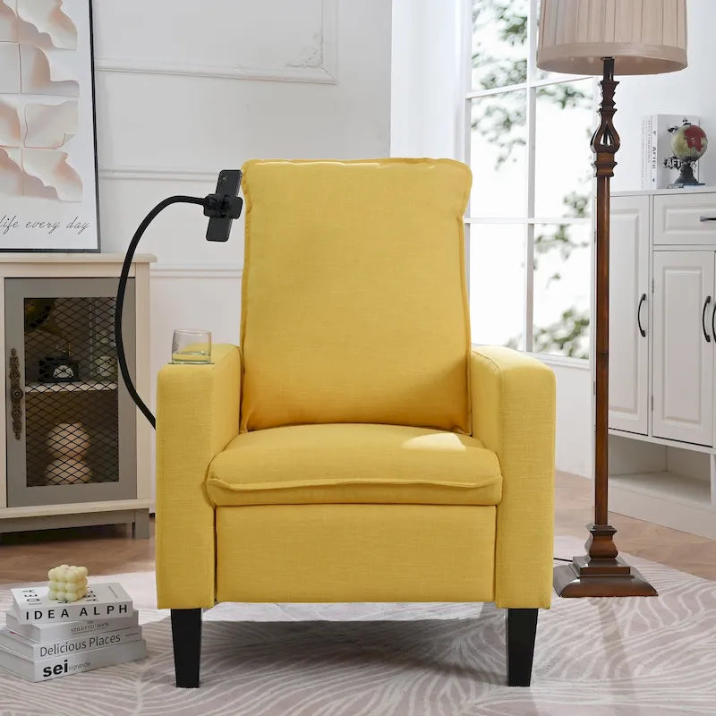 Fabric Push Back Recliner Chair with Flexible Phone Holder and Side Storage