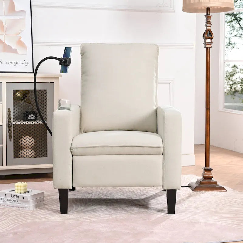 Fabric Push Back Recliner Chair with Flexible Phone Holder and Side Storage