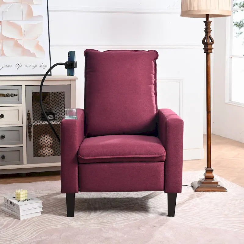 Fabric Push Back Recliner Chair with Flexible Phone Holder and Side Storage