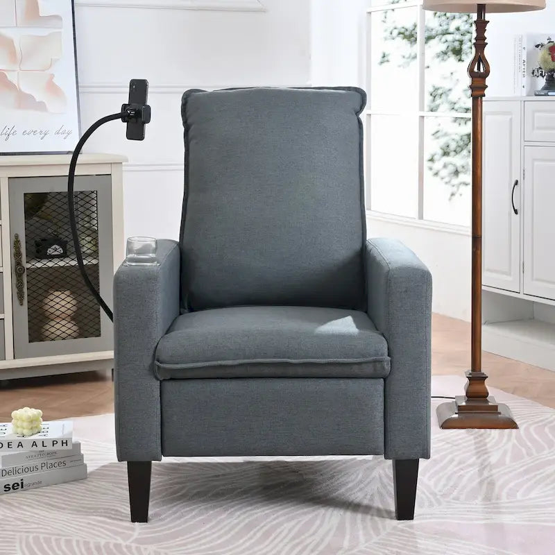 Fabric Push Back Recliner Chair with Flexible Phone Holder and Side Storage