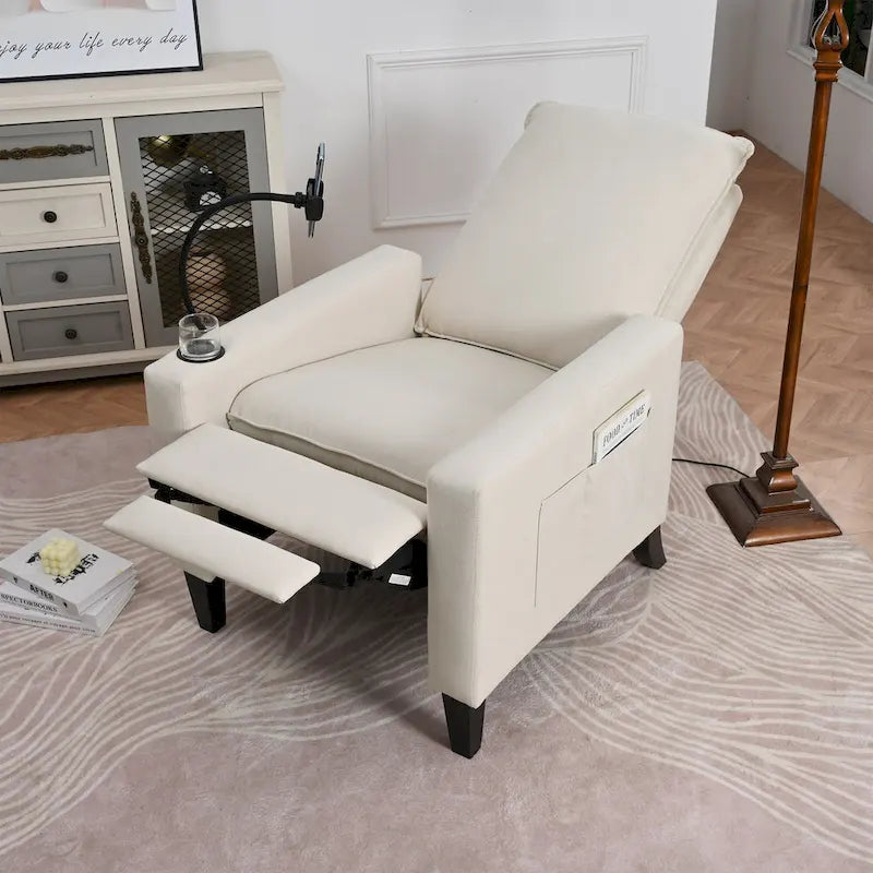 Fauteuil inclinable en tissu avec porte-téléphone flexible et rangement latéral
