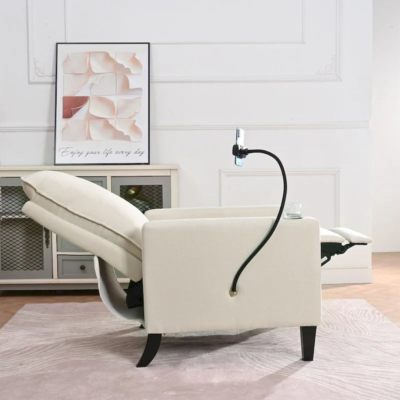 Fabric Push Back Recliner Chair with Flexible Phone Holder and Side Storage