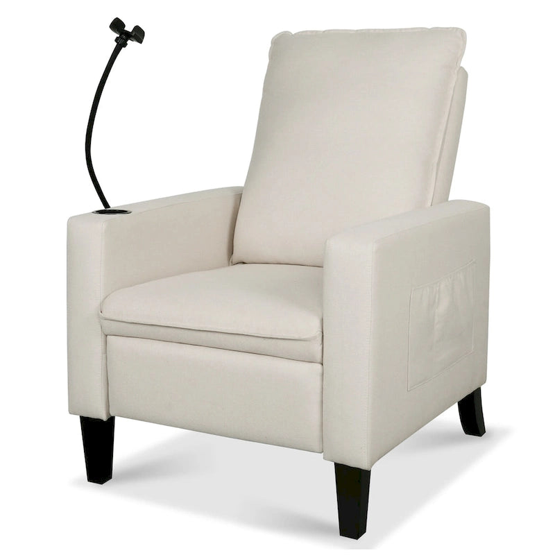 Fauteuil inclinable en tissu avec porte-téléphone flexible et rangement latéral