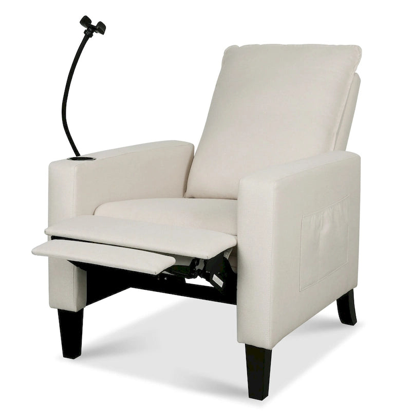 Fauteuil inclinable en tissu avec porte-téléphone flexible et rangement latéral