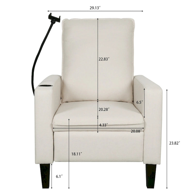 Fauteuil inclinable en tissu avec porte-téléphone flexible et rangement latéral