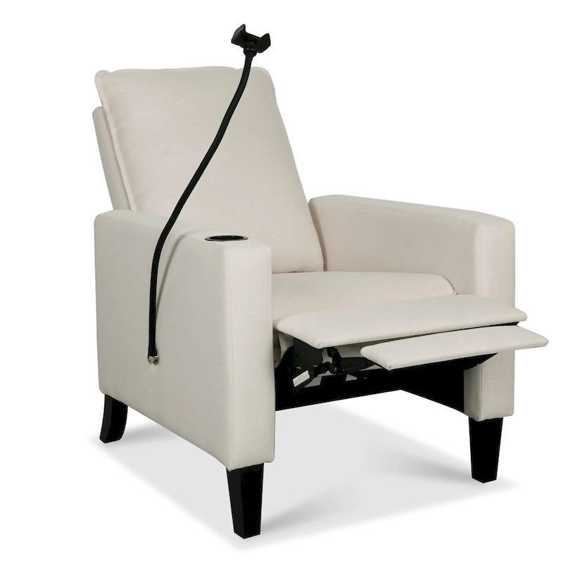 Fauteuil inclinable en tissu avec porte-téléphone flexible et rangement latéral