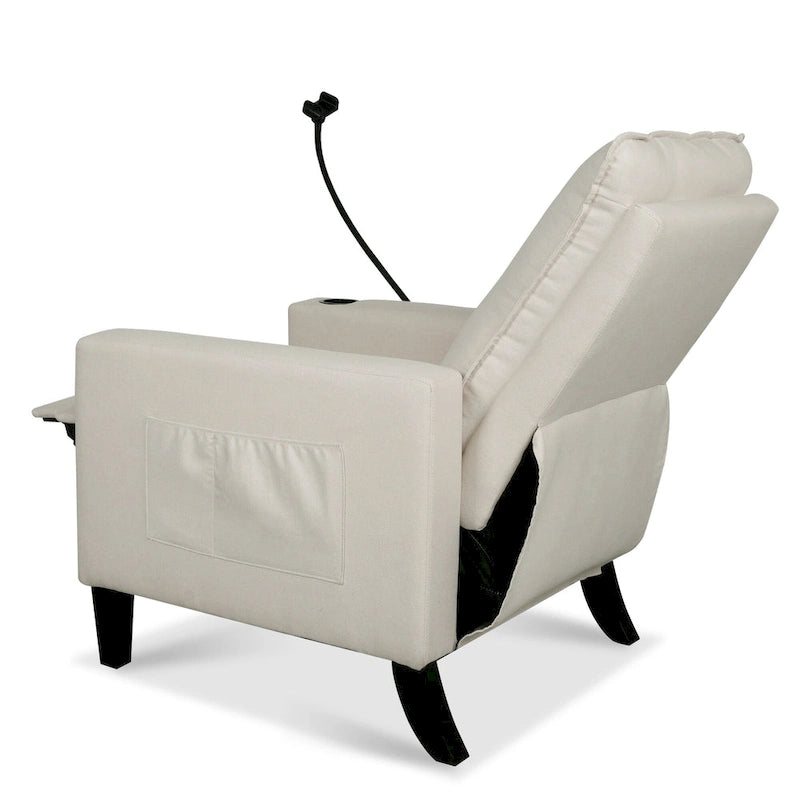 Fauteuil inclinable en tissu avec porte-téléphone flexible et rangement latéral