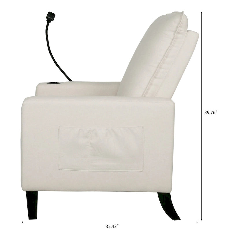 Fauteuil inclinable en tissu avec porte-téléphone flexible et rangement latéral