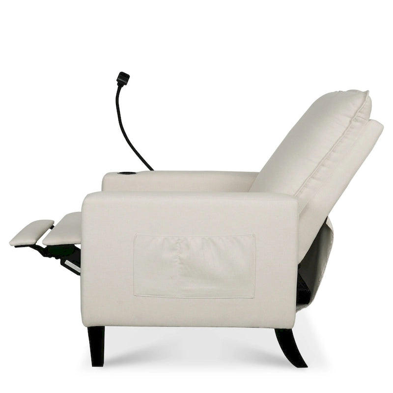 Fauteuil inclinable en tissu avec porte-téléphone flexible et rangement latéral