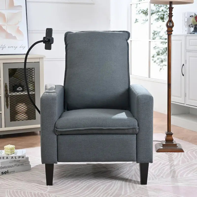 Fauteuil inclinable en tissu avec porte-téléphone flexible et rangement latéral