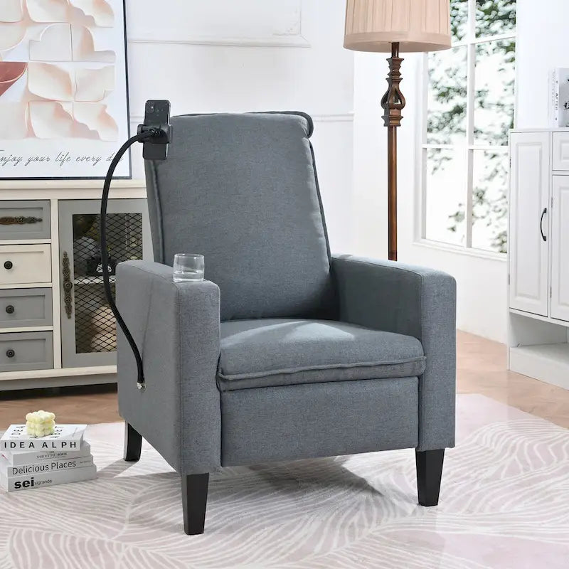 Fauteuil inclinable en tissu avec porte-téléphone flexible et rangement latéral