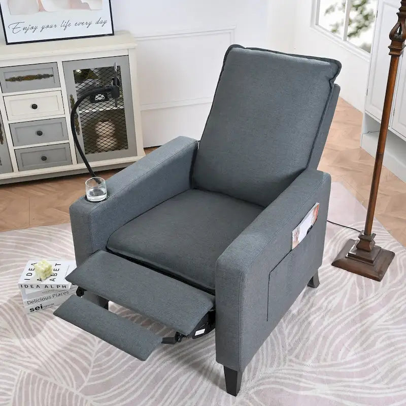 Fauteuil inclinable en tissu avec porte-téléphone flexible et rangement latéral