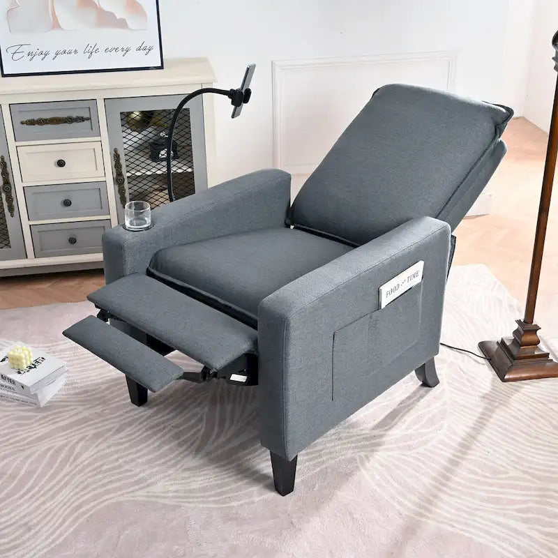 Fauteuil inclinable en tissu avec porte-téléphone flexible et rangement latéral