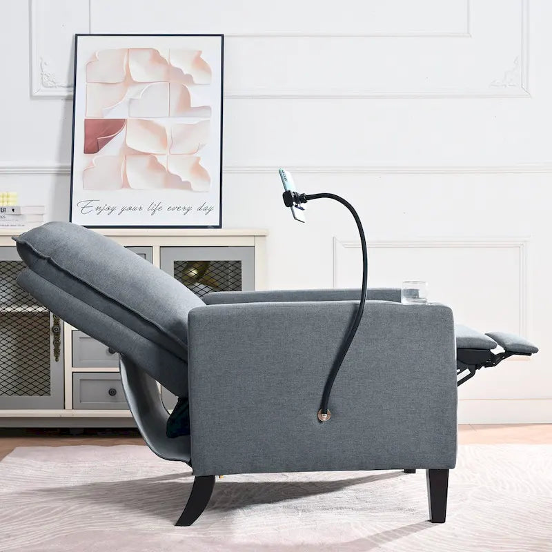 Fauteuil inclinable en tissu avec porte-téléphone flexible et rangement latéral