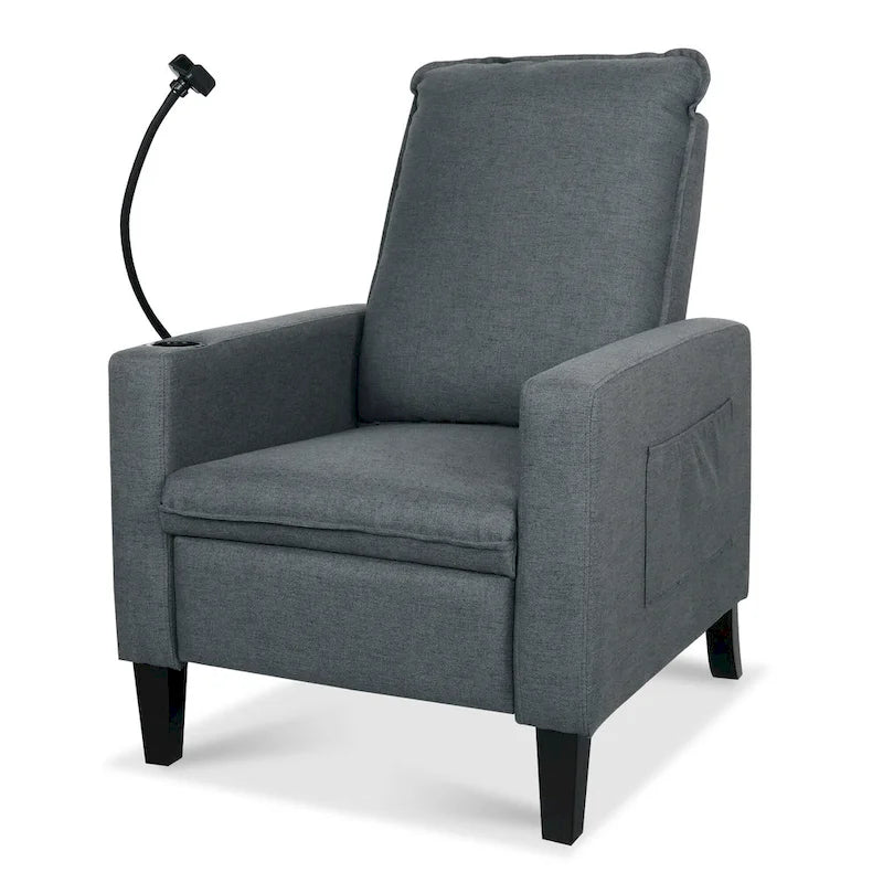 Fauteuil inclinable en tissu avec porte-téléphone flexible et rangement latéral