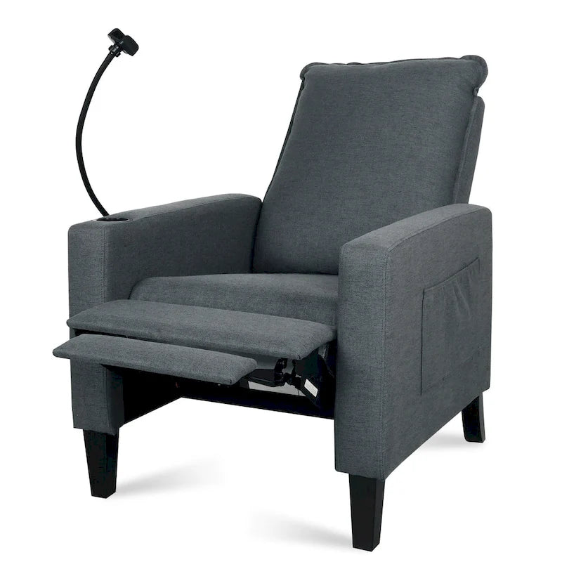 Fauteuil inclinable en tissu avec porte-téléphone flexible et rangement latéral