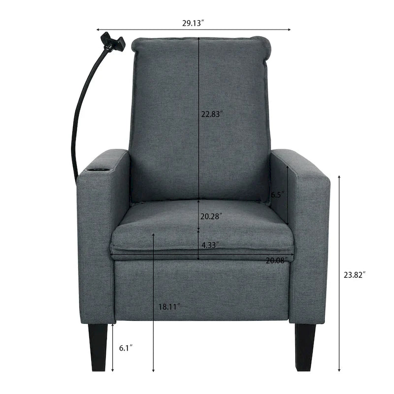 Fauteuil inclinable en tissu avec porte-téléphone flexible et rangement latéral