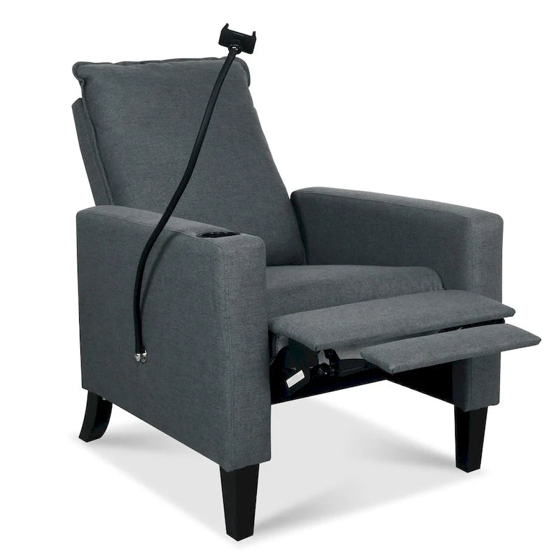 Fauteuil inclinable en tissu avec porte-téléphone flexible et rangement latéral