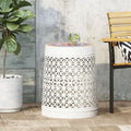 Table d'appoint en métal ajouré géométrique blanc, dessus en mosaïque colorée