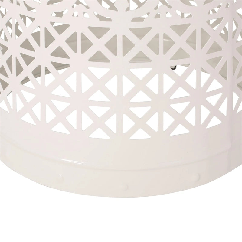 Table d'appoint en métal ajouré géométrique blanc, dessus en mosaïque colorée