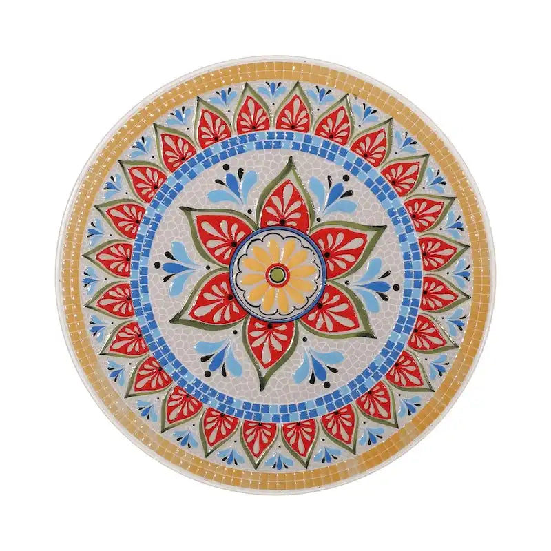 Table d'appoint en métal ajouré géométrique blanc, dessus en mosaïque colorée
