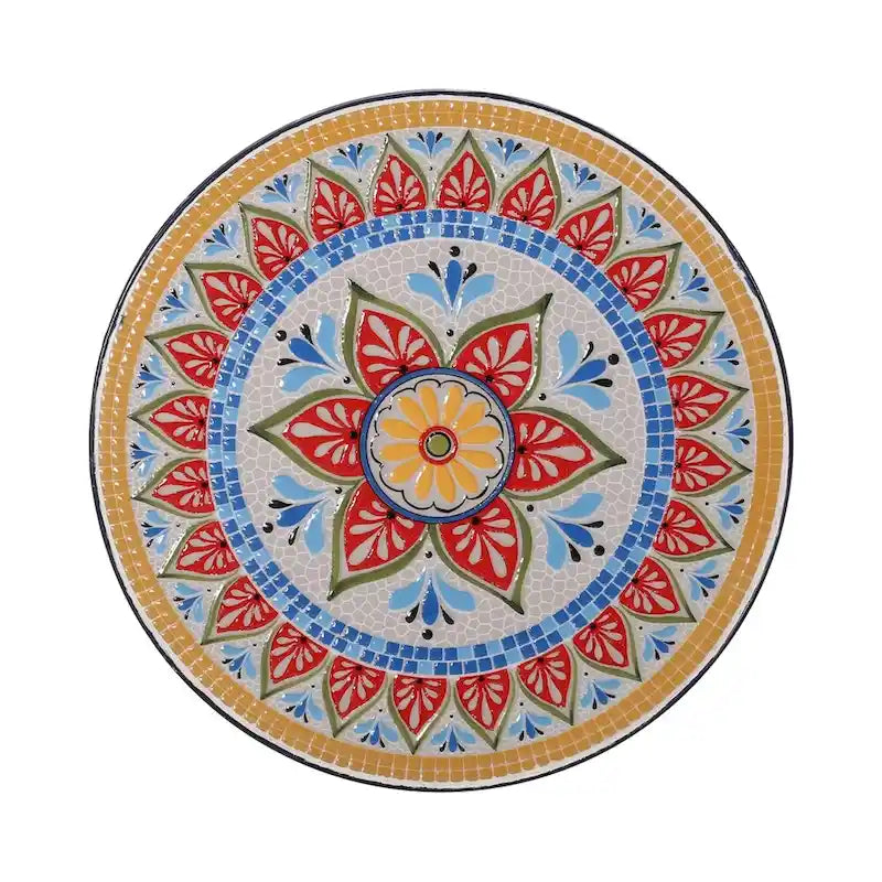 Table d'appoint en métal ajouré géométrique blanc, dessus en mosaïque colorée