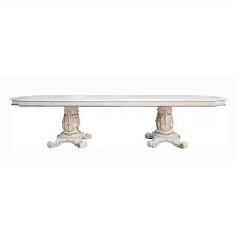 Extendable Double Pedestal Dining Table Antique Pearl White Gold Carved Ornate