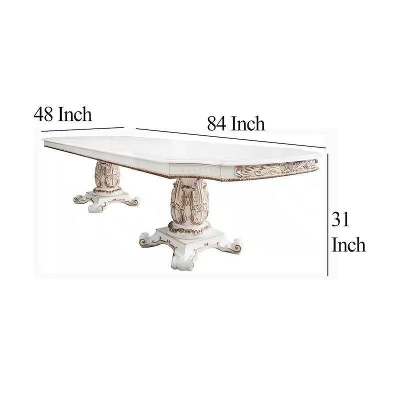 Extendable Double Pedestal Dining Table Antique Pearl White Gold Carved Ornate