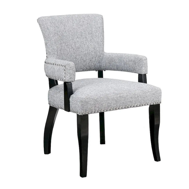 Upholstered Arm Dining Chair with Brass Nailhead Trim Espresso Wood Legs Brown