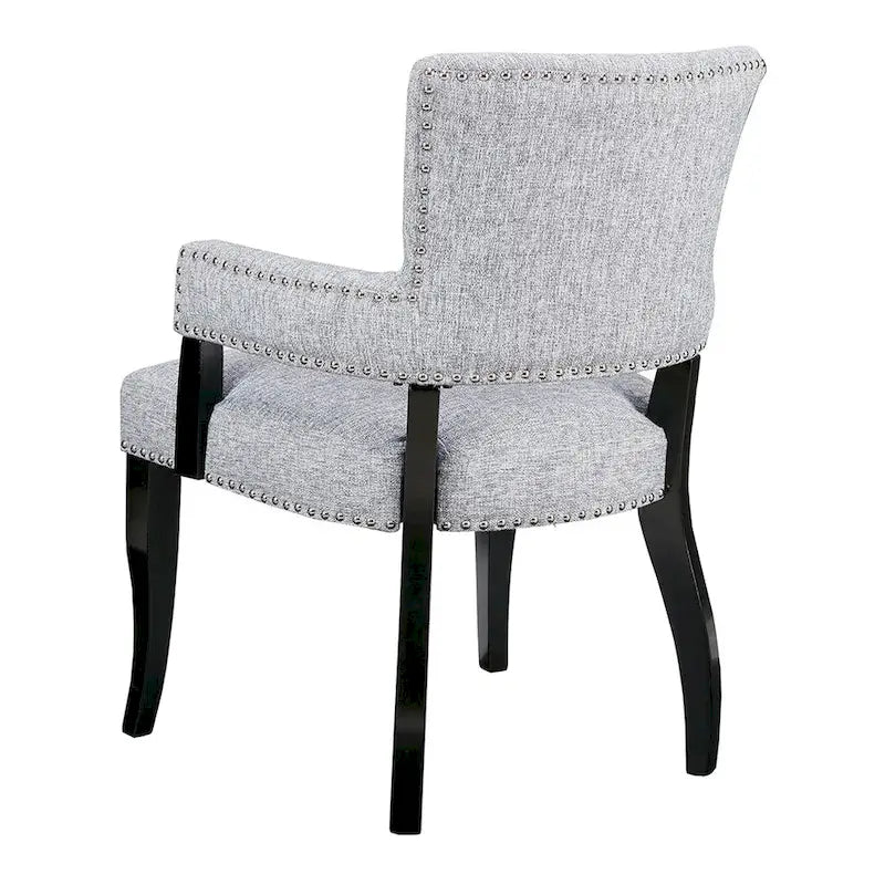 Upholstered Arm Dining Chair with Brass Nailhead Trim Espresso Wood Legs Brown
