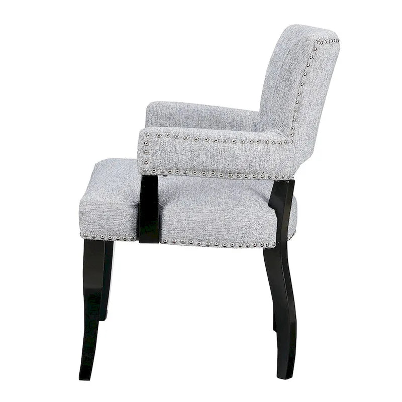 Fauteuil de salle à manger capitonné avec clous décoratifs en laiton, pieds en bois expresso, marron