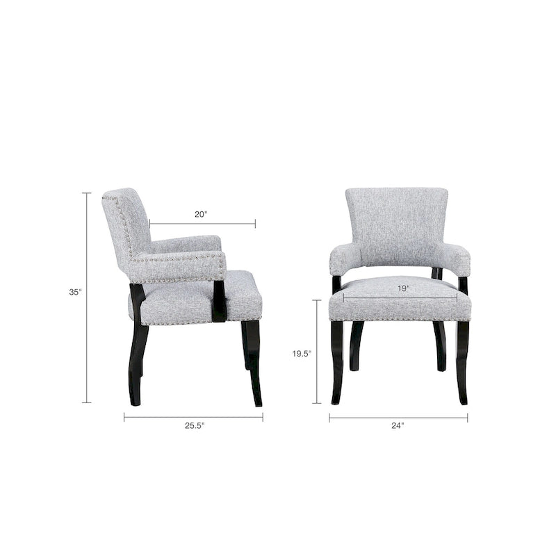 Fauteuil de salle à manger capitonné avec clous décoratifs en laiton, pieds en bois expresso, marron
