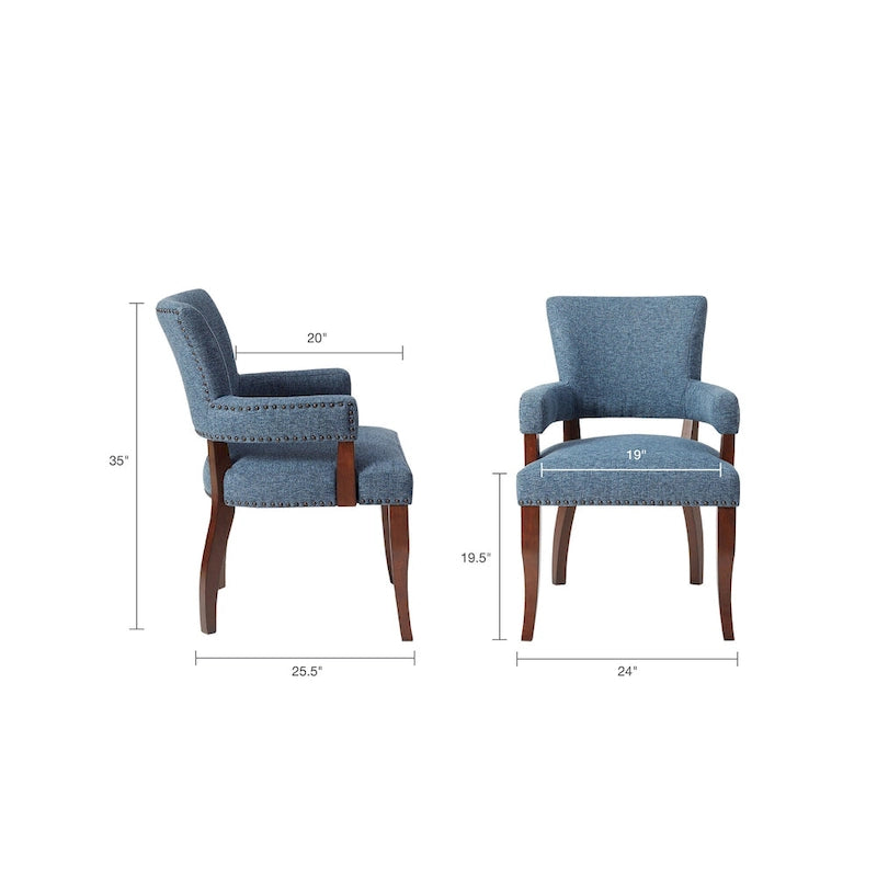 Fauteuil de salle à manger capitonné avec clous décoratifs en laiton, pieds en bois expresso, marron