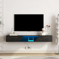 Meuble TV mural flottant avec lumières LED 16 couleurs, noir brillant