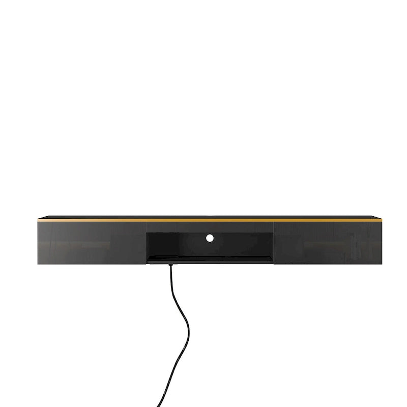 Wall Mounted Floating TV Stand with 16-Color LED Lights, Black Gloss
