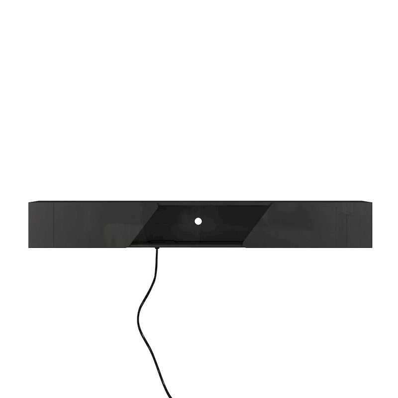 Meuble TV mural flottant avec lumières LED 16 couleurs, noir brillant