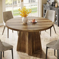 Table à manger ronde sur pied en bois marron de style rustique pour 4 à 6 personnes
