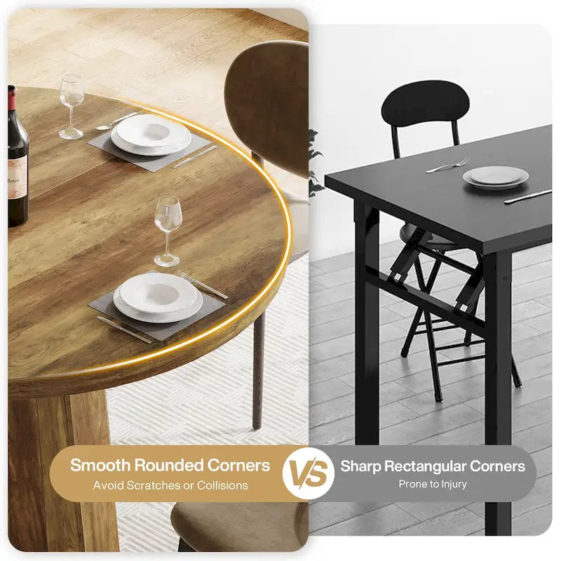 Table à manger ronde sur pied en bois marron de style rustique pour 4 à 6 personnes
