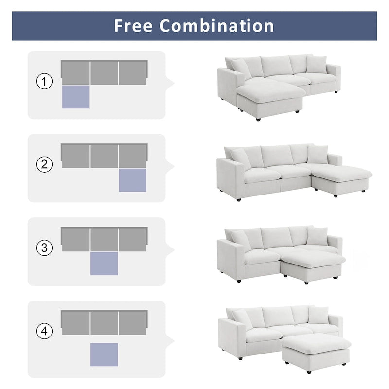 White L-Shaped Chaise Sectional Sofa with Deep Cushioned Seat