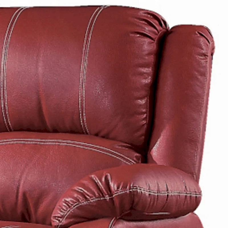 Red Faux Leather Reclining Loveseat with Pillow-Top Armrests and Pocket Coils