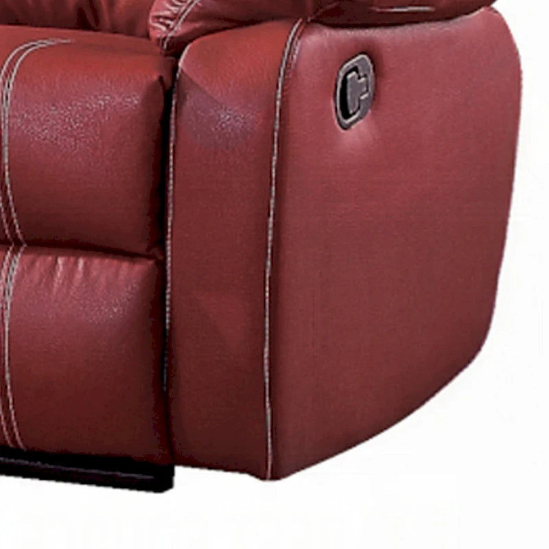 Causeuse inclinable en similicuir rouge avec accoudoirs rembourrés et ressorts ensachés