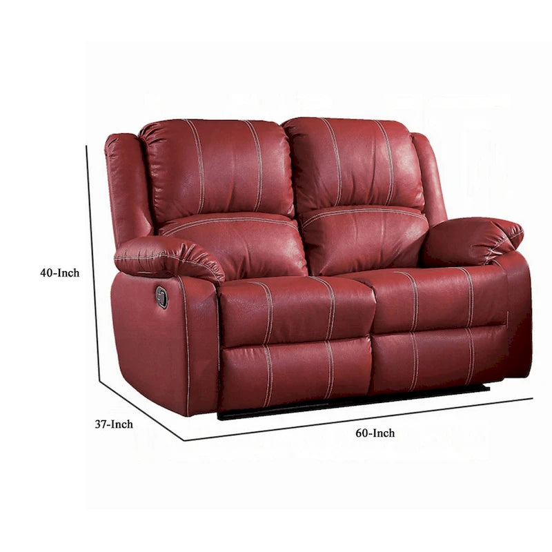 Causeuse inclinable en similicuir rouge avec accoudoirs rembourrés et ressorts ensachés