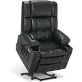 Fauteuil inclinable releveur avec double moteur, massage, chaleur, simili cuir noir