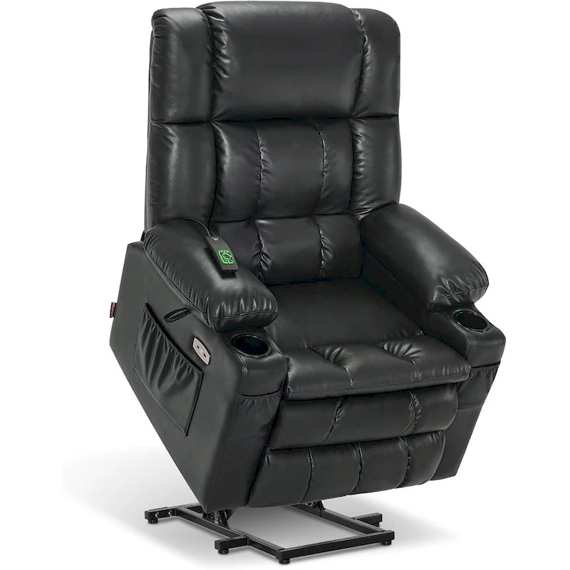 Power Lift Recliner Chair with Dual Motor Massage Heat Faux Leather Black