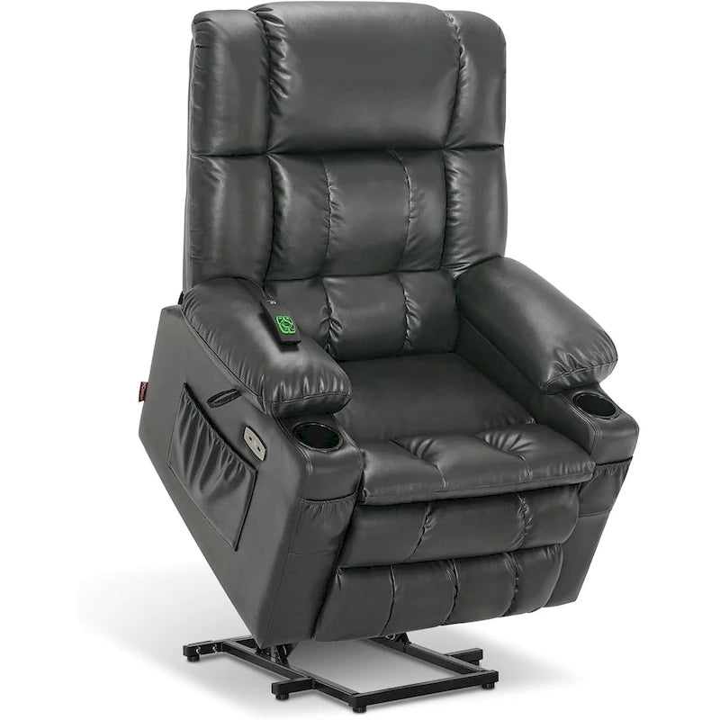 Power Lift Recliner Chair with Dual Motor Massage Heat Faux Leather Black