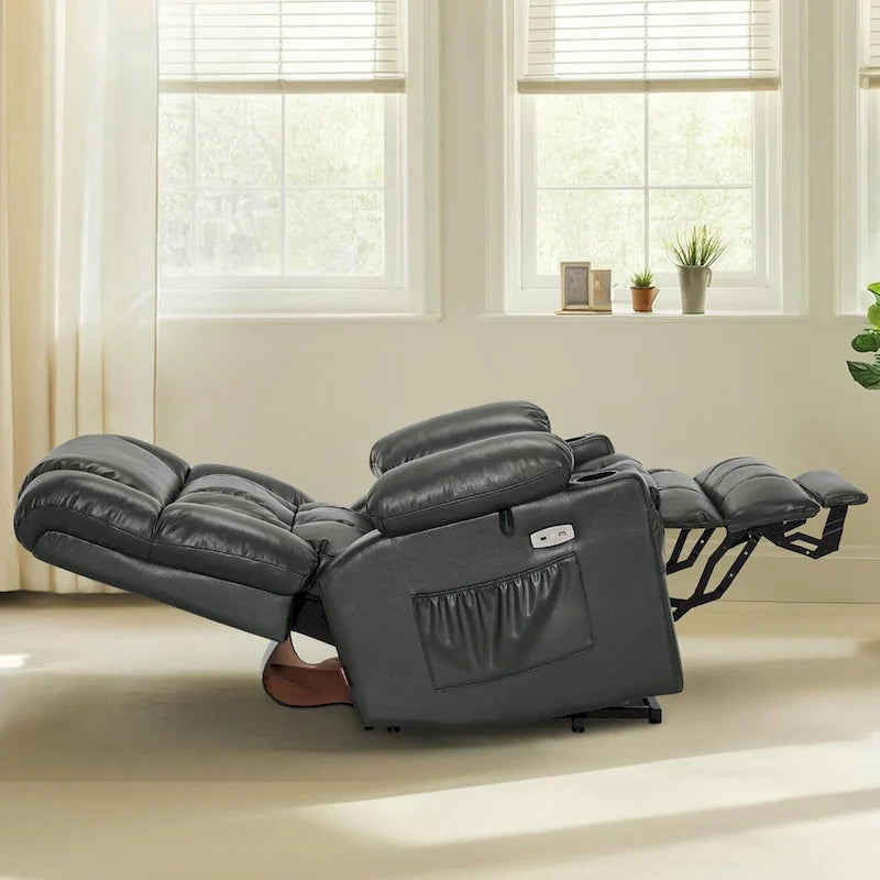 Power Lift Recliner Chair with Dual Motor Massage Heat Faux Leather Black